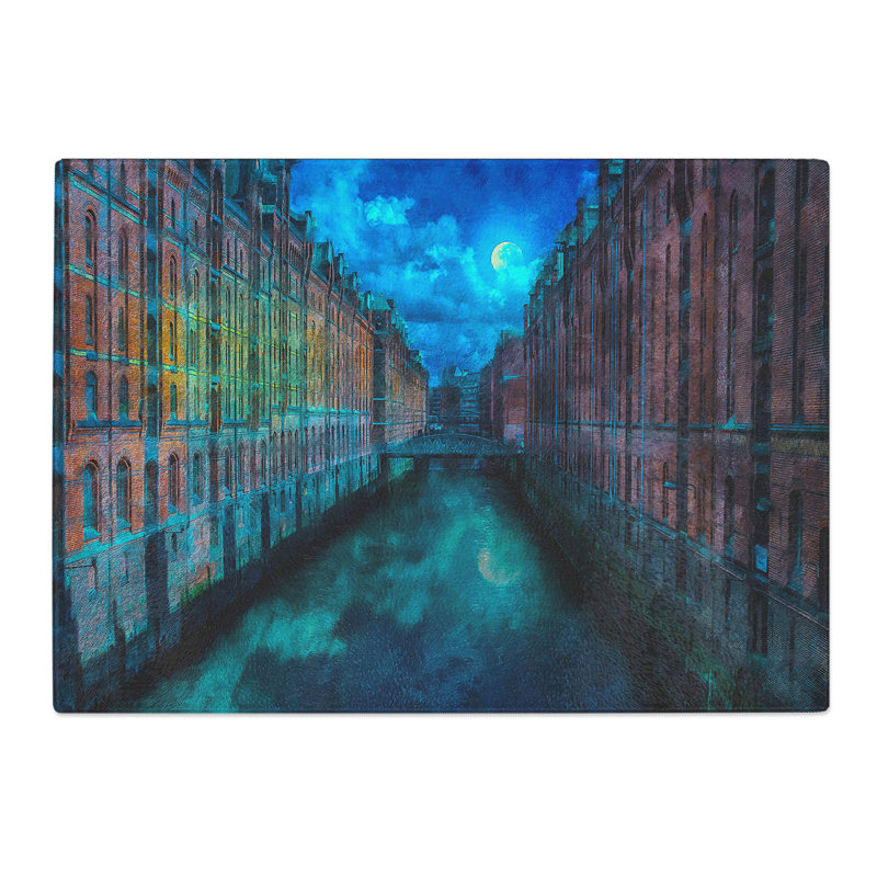 Tempered Glass Canal Through Hamburg Chopping Board, 28.5 cm x 39 cm