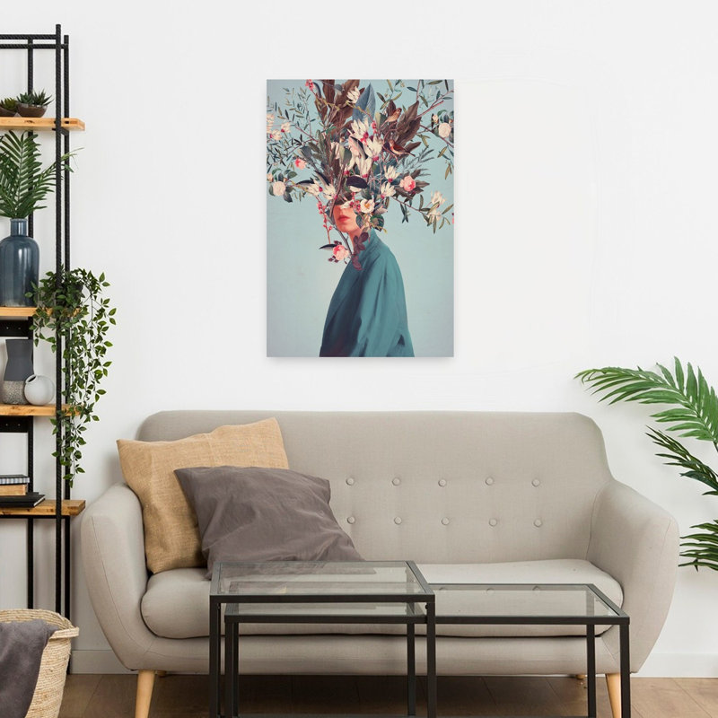 Contemporary Art Elegant Retro Surreal Moth Rose Autumn Flower Art, 24" H x 16" W