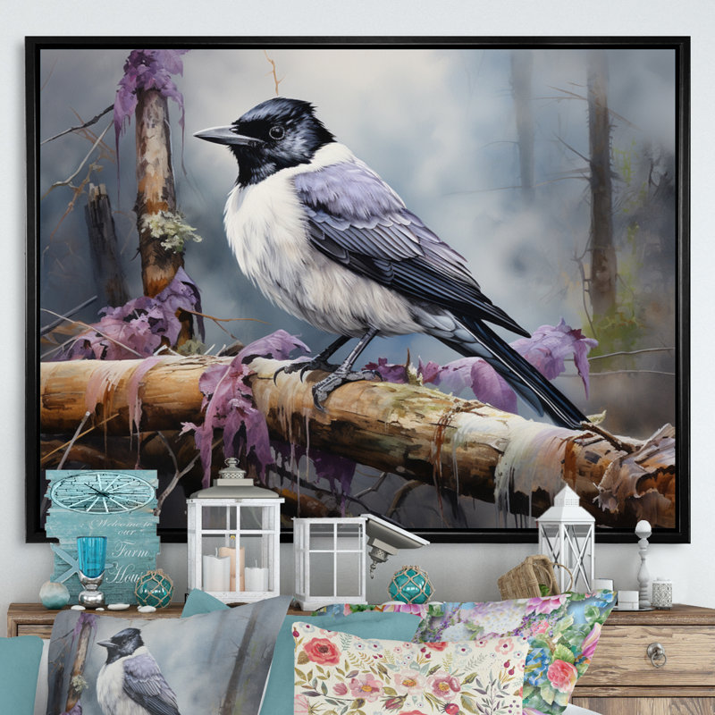 «Bird Inquisitive Observer II», reproduction d'art sur toile, H 12 po x l 20 po x P 1 po, Cadre flottant noir