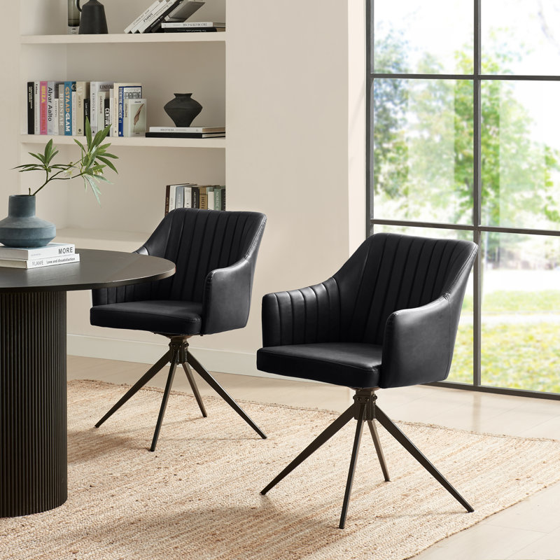 Cleother Luxury Faux Leather Bucket Tub Swivel Dining And Office Chair With Metal Legs, Black