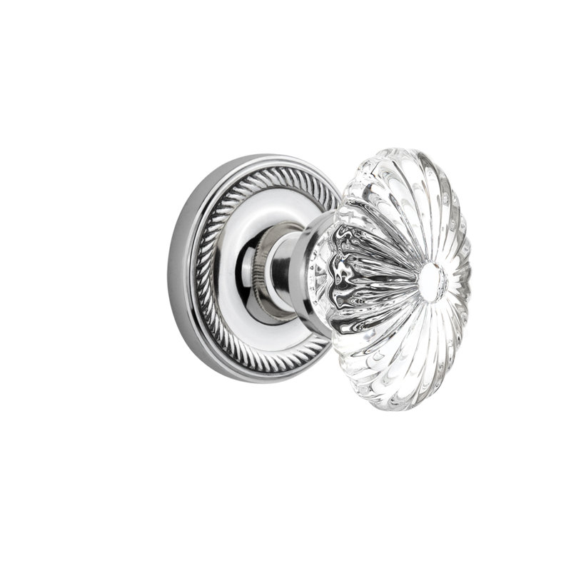 Rosette en corde avec bouton de porte ovale en cristal cannelé, 2-3/8 po, Chrome brillant
