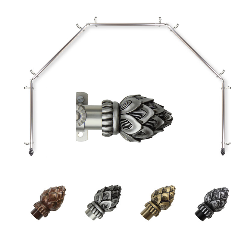 Ensemble de tringle à rideaux simple 5 pièces et quincaillerie pour baie vitrée, Nickel satiné, 28 à 48 po (de chaque côté)