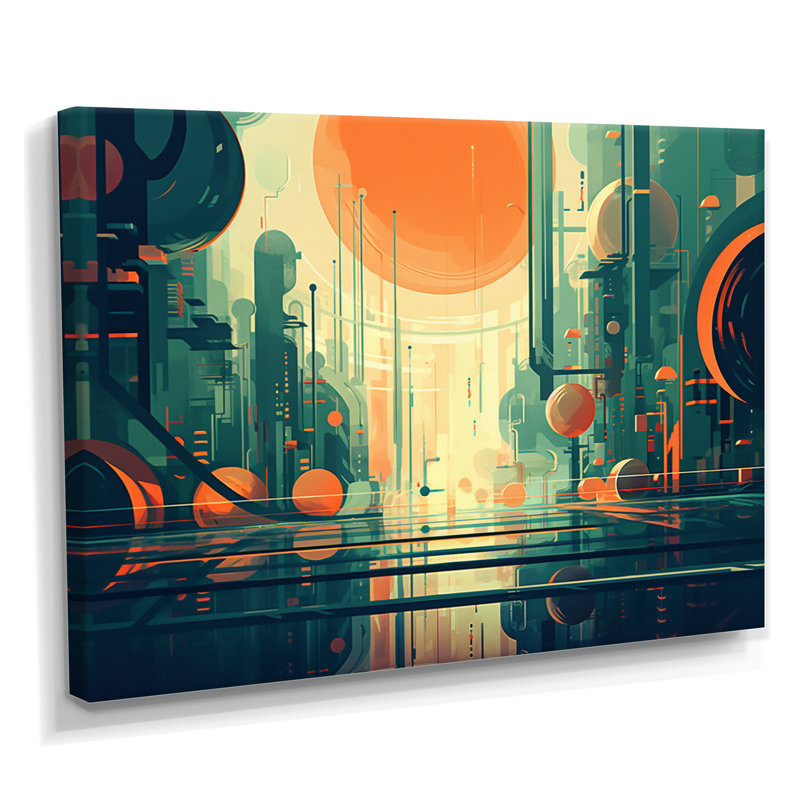 Impression d'art mural rétro moderne pleine lune III - Mid-Century, Toile tendue, H 34 po x l 44 po x P 1,5 po