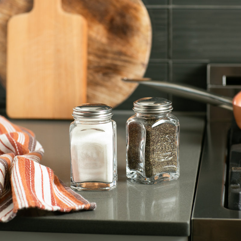 Clear Glass Retro Salt and Pepper Shaker Set with Stainless Steel Lids