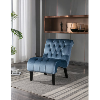 Fauteuil de salon / fauteuil de loisirs moderne en velours sans accoudoirs, fauteuil rembourré en tissu avec pieds en bois pour chambre à coucher, salon, bureau (velours)