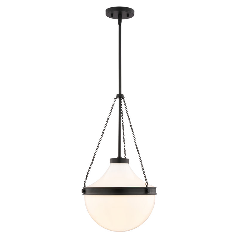Lincoln 1-Light 12.75 in. Wide Matte Black Globe Mini Pendant with White Milk Glass Shade, Adjustable Height Hanging Ceiling Fixture for Dining Table, Kitchen, Entryway, Island, Foyer