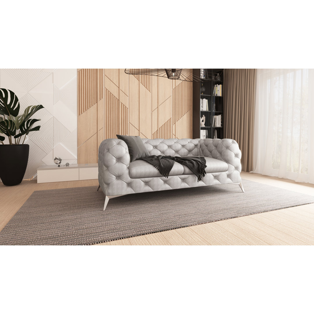 Chesterfield Sofa 2-Sitzer Olivier mit Silber Metall Füßen