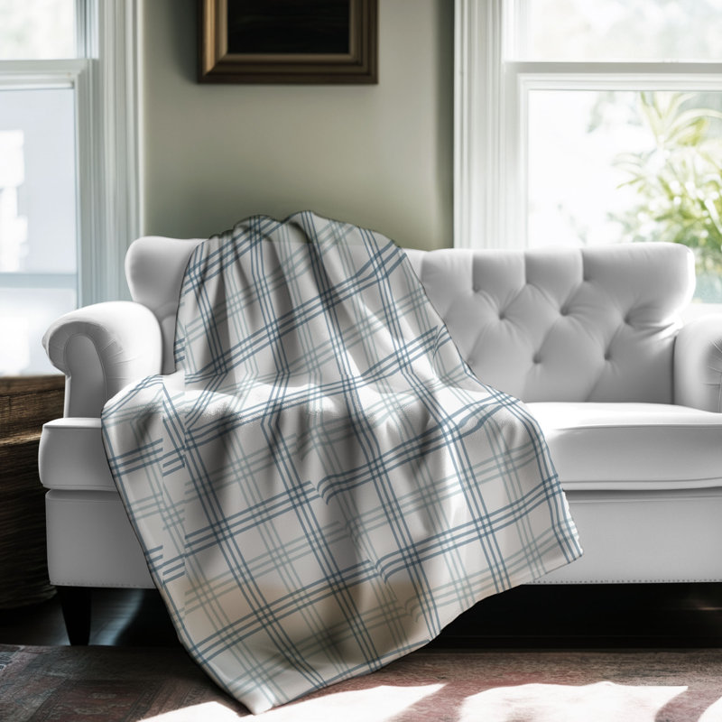 Blue Checks - couverture en sherpa de qualité supérieure 1 pièce, Lit simple