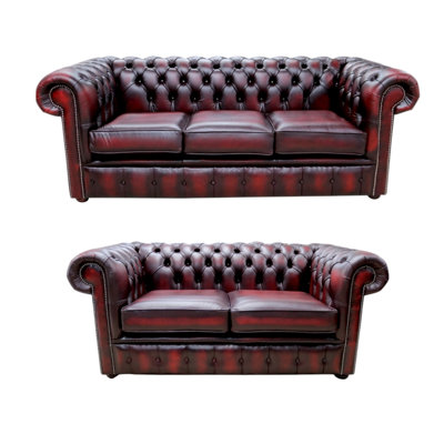 Chesterfield Sofa Suite Antique Oxblood Real Leather