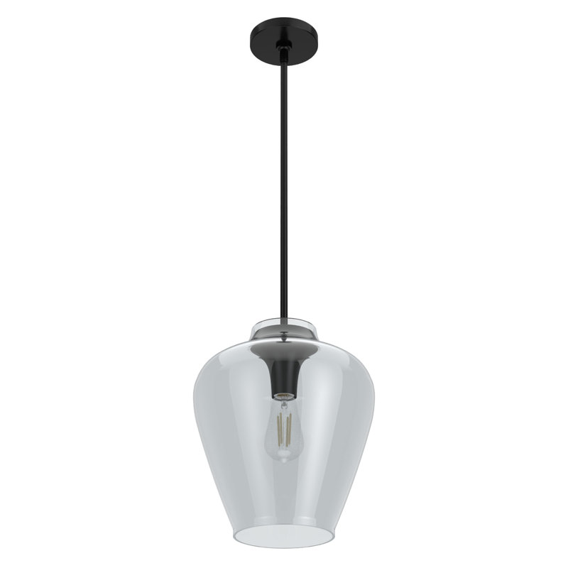 Vidria 1 - Light 12 inch Single Teardrop Pendant, Matte Black, Clear