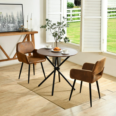 Harjovan 3 pieces Modern Dining Set Round Table, 2 Upholstered Chairs for Small Spaces Dining Room breakfast nook