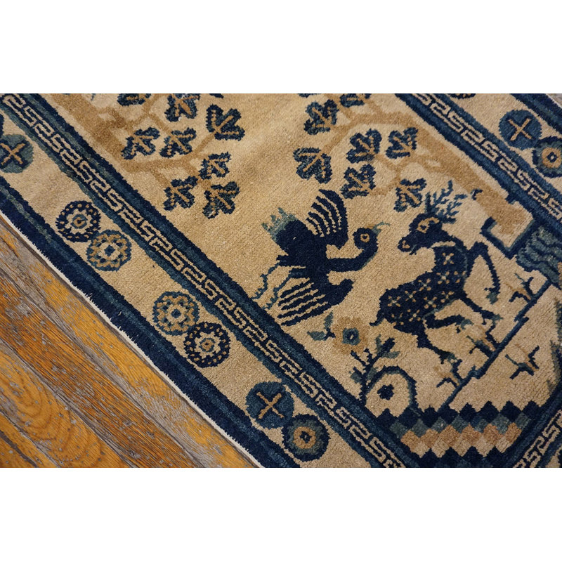 Antique Chinese - Baotou Chinese Allover Geometric Knotted Rug