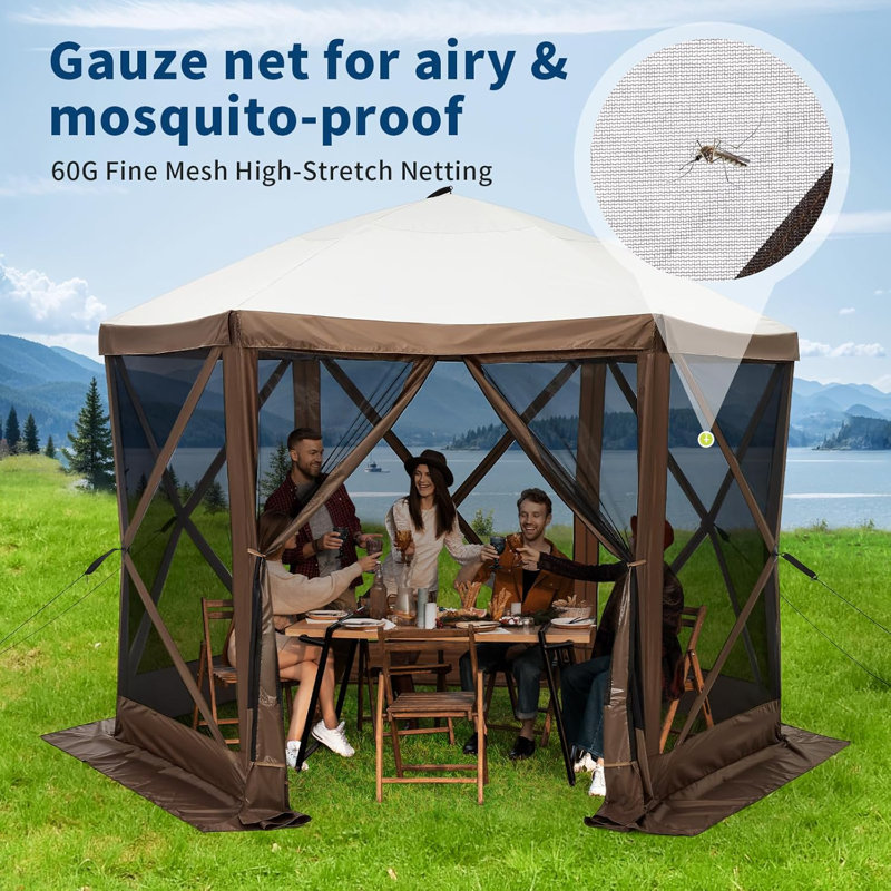 305X305 cm Pop-Up Gazebo Tent with 6 Side Mosquito Netting Height Adjustable Canopy Folding Shelter Includes Carry Bag Wheels, for Patio Backyard Lawn Camping