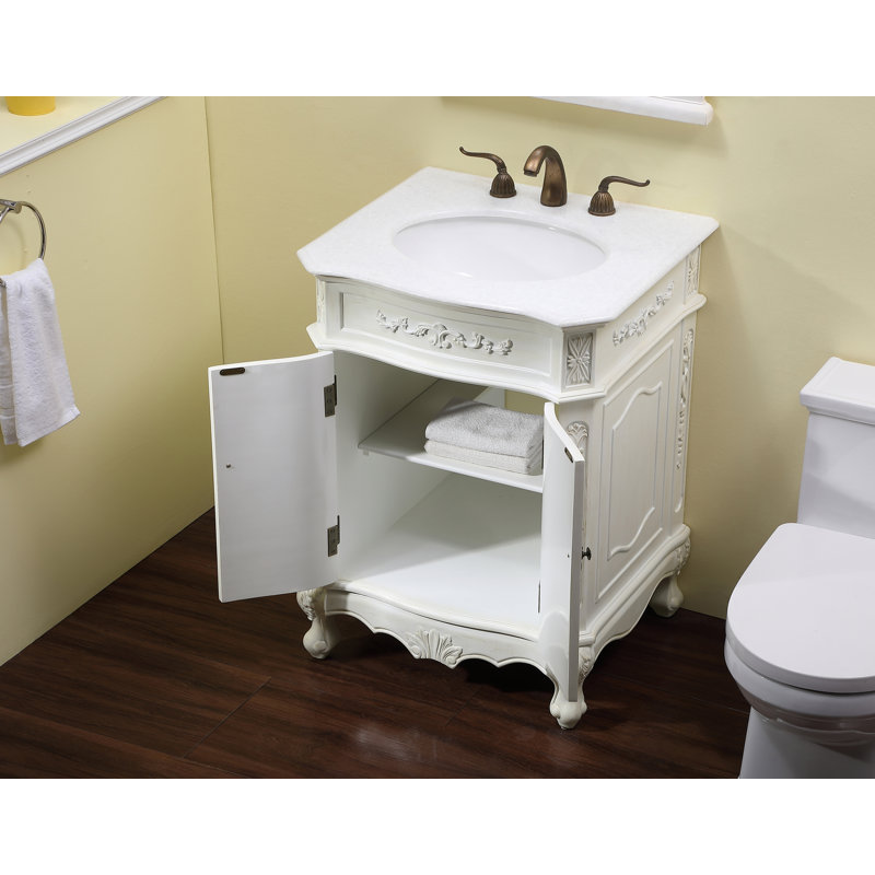27'' Single Bathroom Vanity with Top, Antique White, Pure White