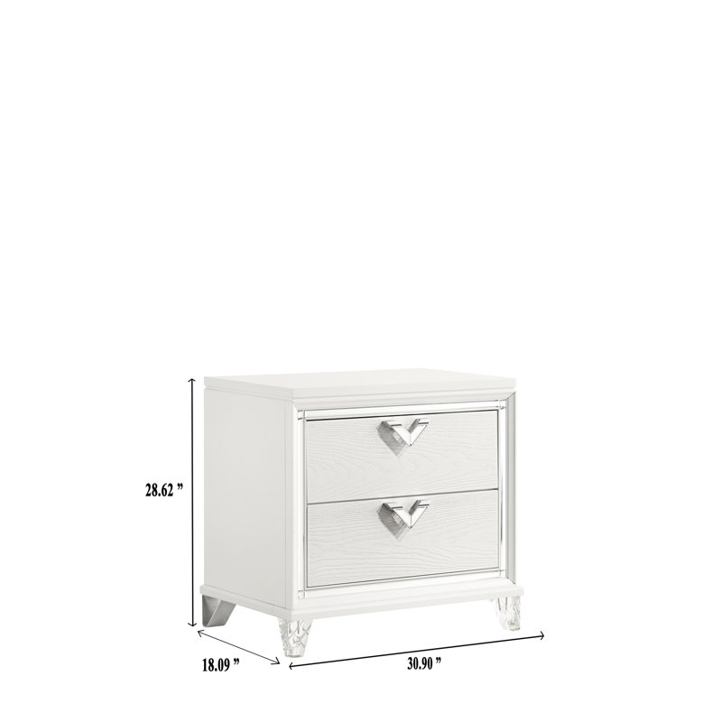 Table de chevet blanche 2 chambres avec lumières DEL et poignées en V distinctes - style moderne