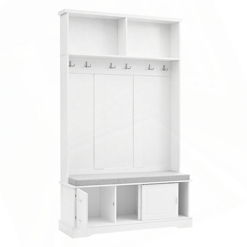 Elegant Hall Tree with Sliding Doors, White