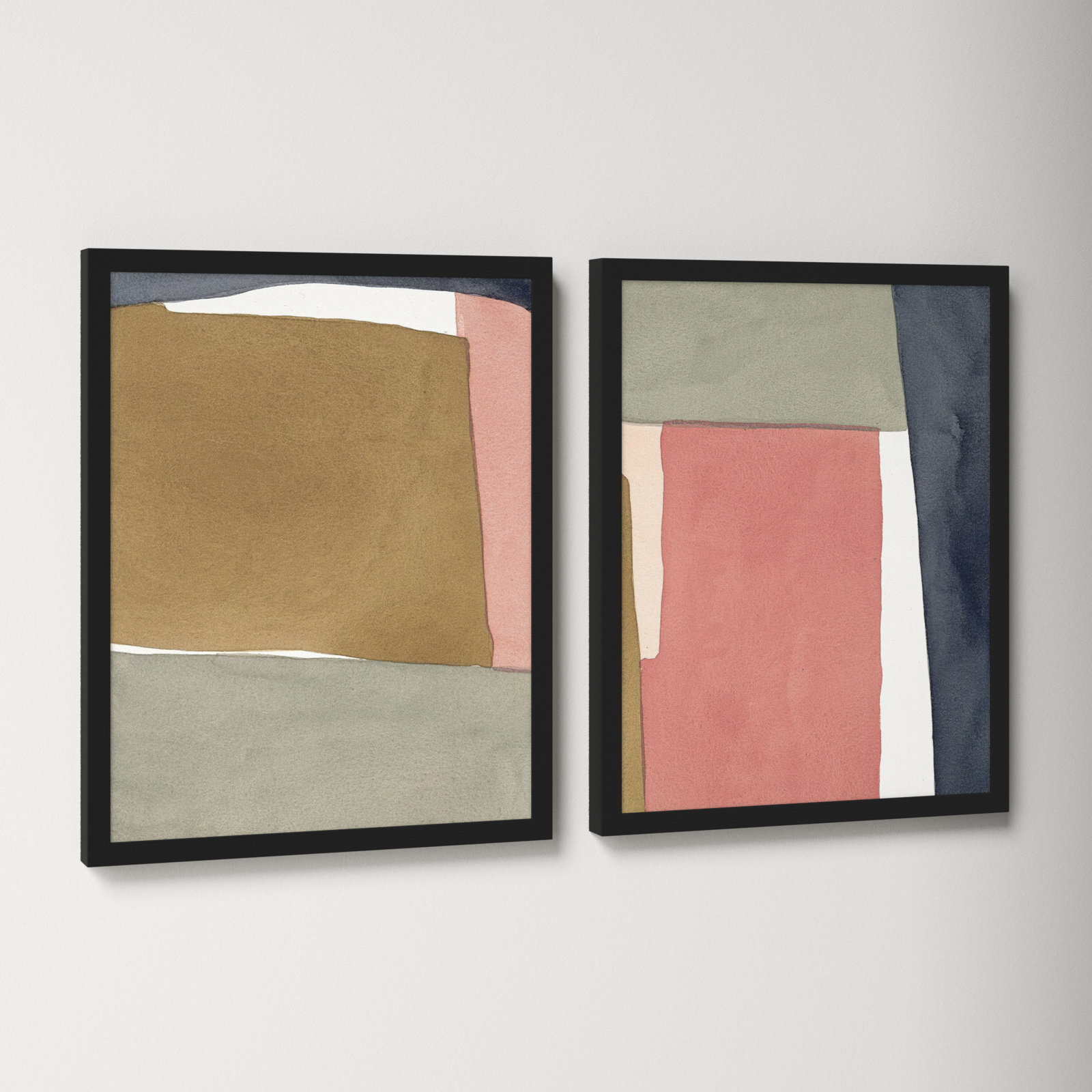 Natural Pink 2-Piece Print Set by Julia Balfour, 50" H x 40" W x 1.4" D, Black Framed Paper, Black