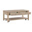 Table de centre de salon classique en bois naturel avec deux tiroirs et une tablette ouverte