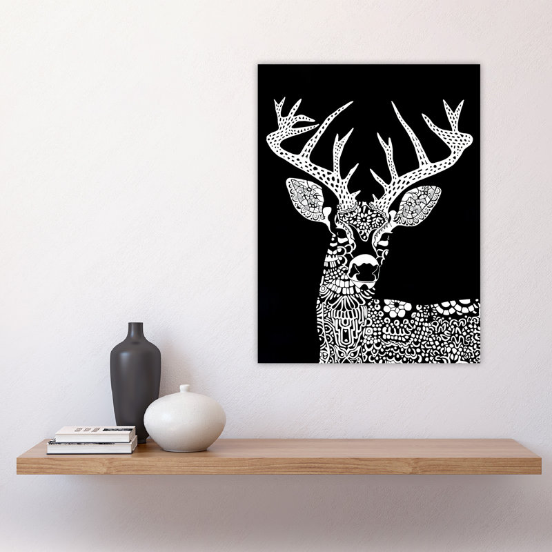 Deer Black Tribal Pattern Stag Design Wall Art Print