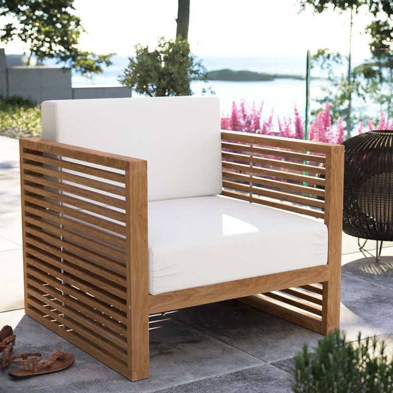 Teak Wood Outdoor Patio Armchair, White