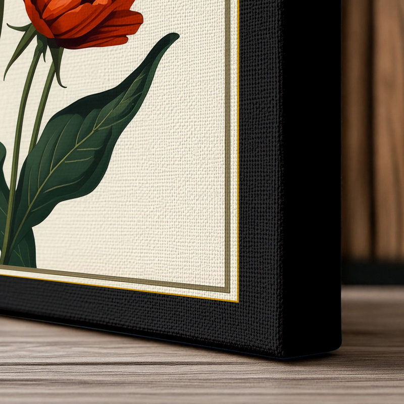 Three Gerbera Bloom Botanical - Wrapped Canvas, 30x20 - 76.2 x 50.8 cm, Black Border