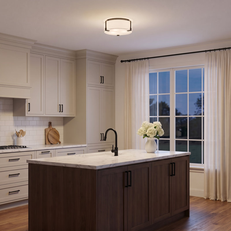 2 - Light Flush Mount, Aged Iron