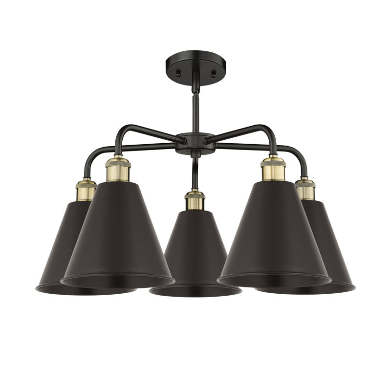 Lustre en cône à 5 lumières Allare Cone, Noir/laiton antique