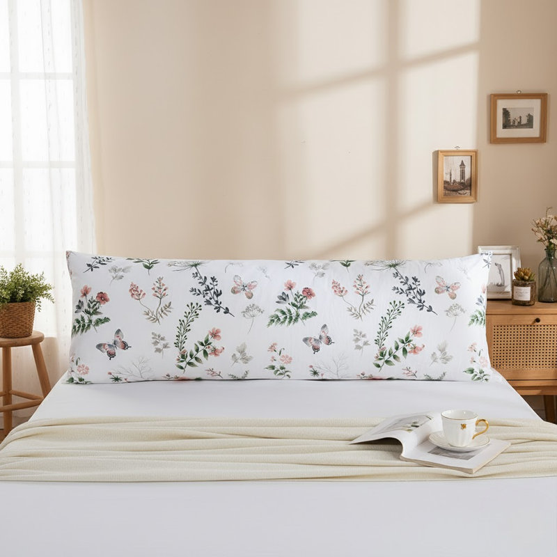 Body Pillowcase 100% Cotton Pillow Case, 1-Piece French Pink Floral Pillow Cover, Soft Breathable Romantic Pillow Case with Envelope Closure (Body, 20"x54")