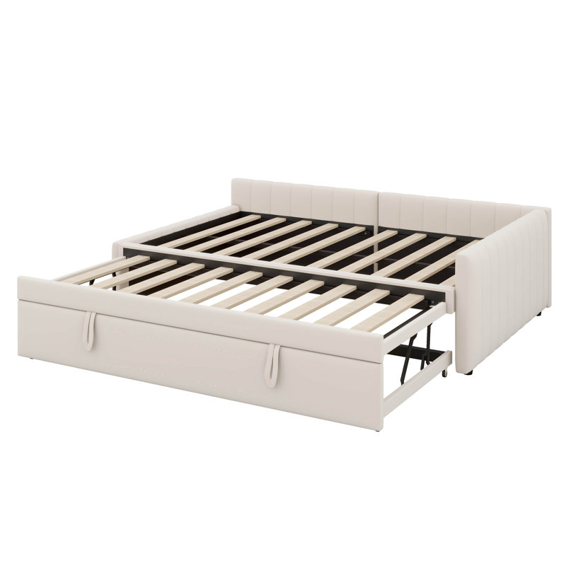 Lit de jour pleine grandeur avec lit gigogne escamotable simple, lit de jour rembourré en L, structure de canapé d'angle pour enfants, adolescents, adultes