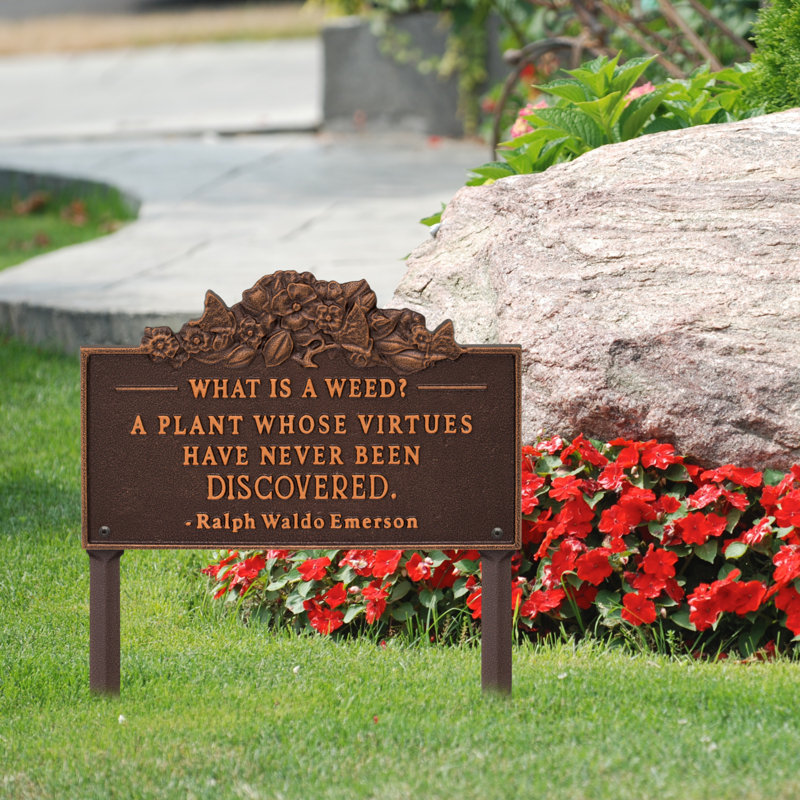 What is a Weed Garden Lawn Plaque, Antique Copper, 14