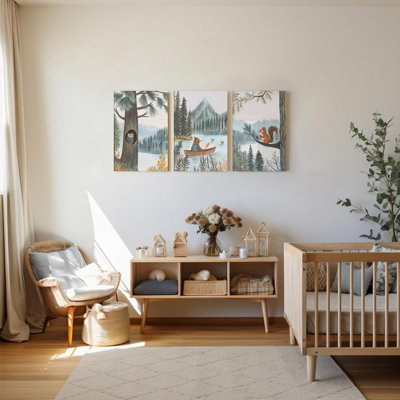 Woodland Animals Nursery Wall Decor Adventure Theme Toddler Room Print Outdoor Kids Wall Art Storybook Bear Duck Poster Forest Mountain Nursery Decor