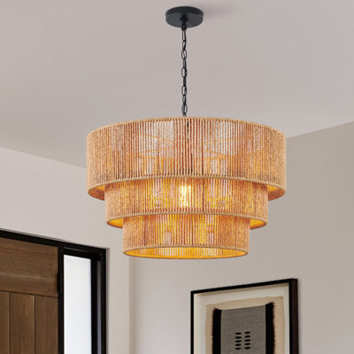 1-light 3-tiered Rattan Pendant Light 