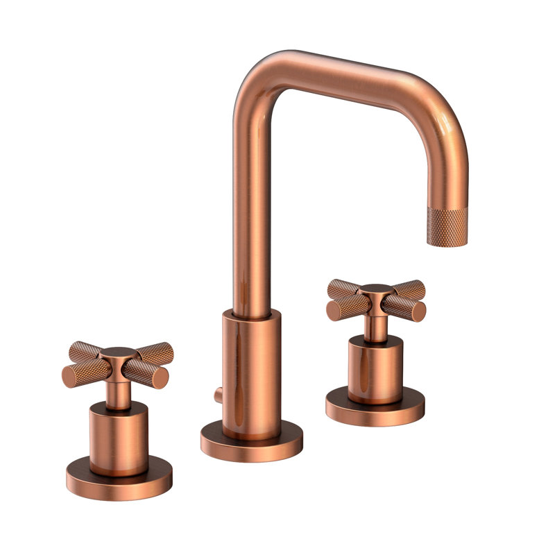 Muncy Widespread Bathroom Faucet with Drain Assembly, Antique Copper, Cross Handle