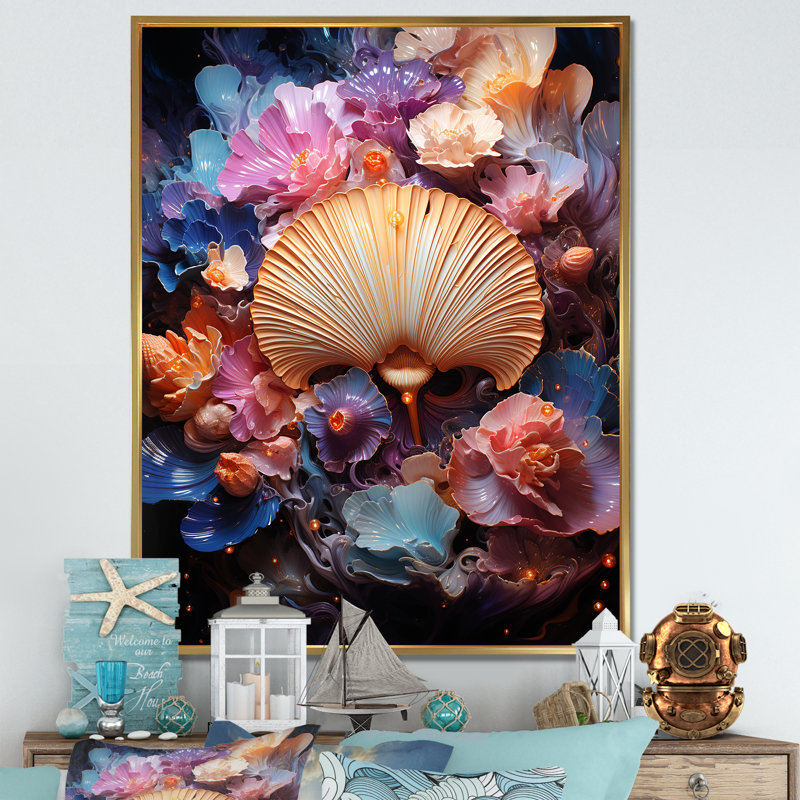 Coquillages dans une galaxie cosmique I sur toile, Cadre flottant doré, H 20 po x l 12 po x P 1 po