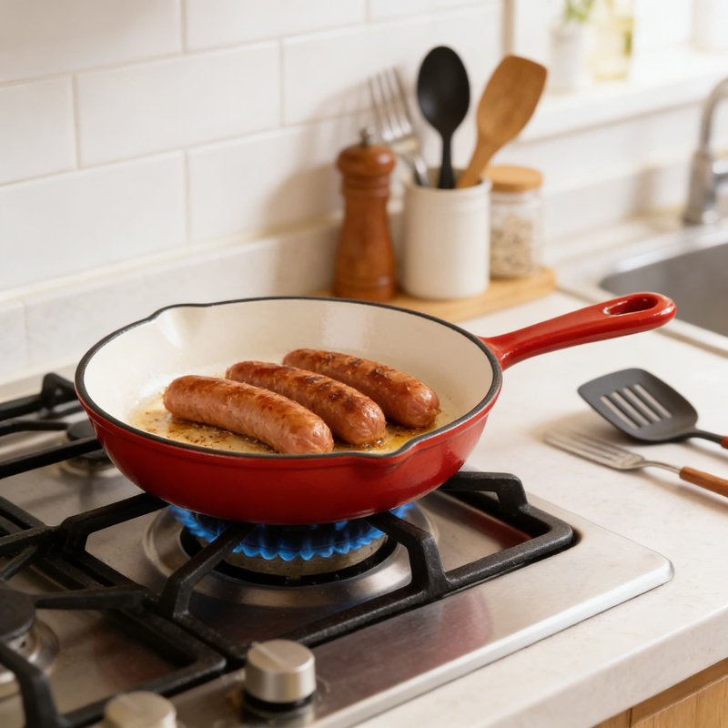 Batterie de cuisine en fonte émaillée, casseroles et poêles antiadhésives 4 pièces avec couvercles, cocotte pour la cuisson, le saut et la cuisson lente, allant au four jusqu'à 500 ° F pour toutes les surfaces de cuisson