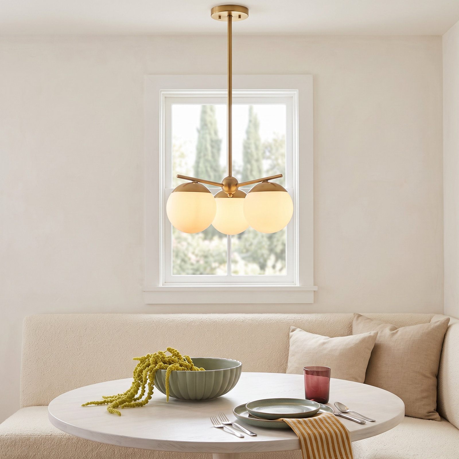Yearby 3-Light Chandelier, Brass, Frosted White