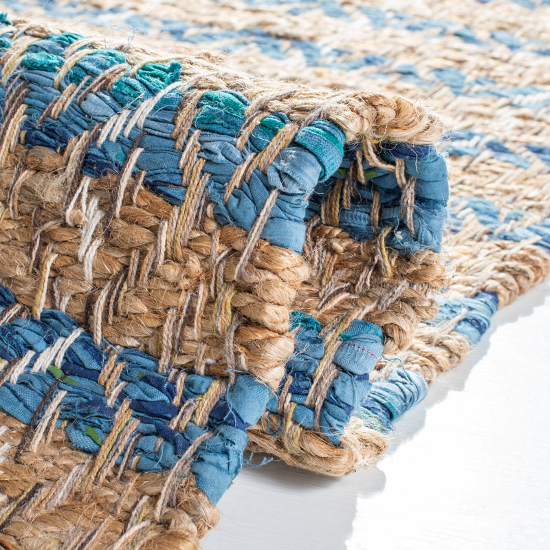 Handwoven Blue and Natural Jute Striped 3' x 5' Area Rug