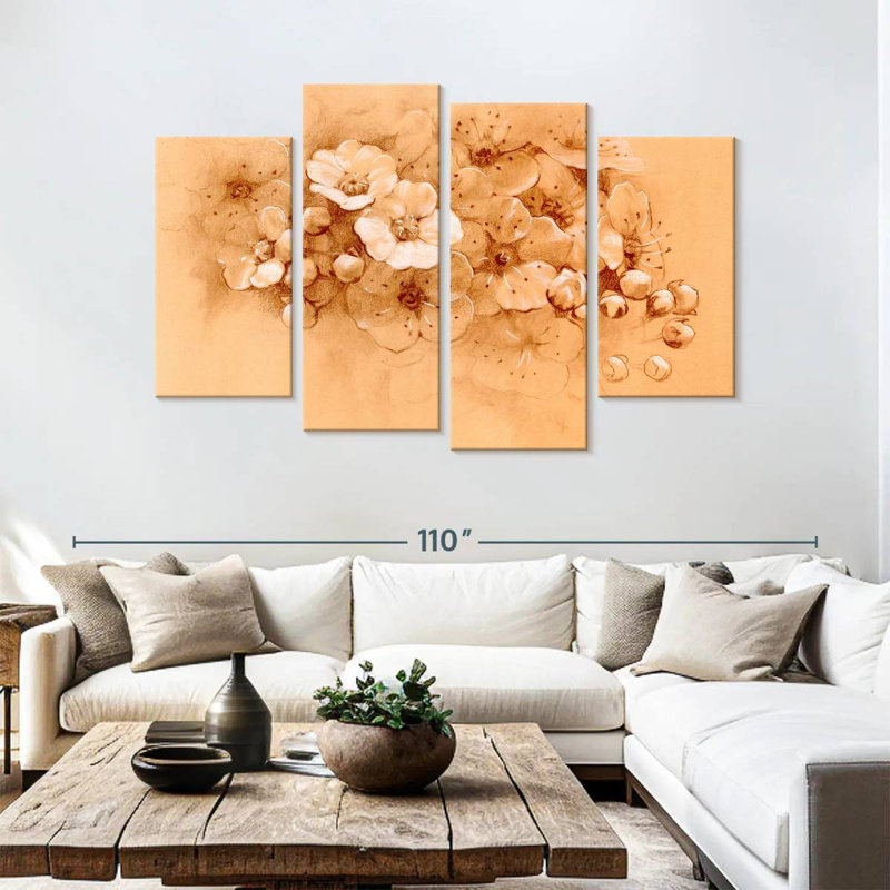 Fleurs de printemps orange pastel, H 54 po x l 84 po