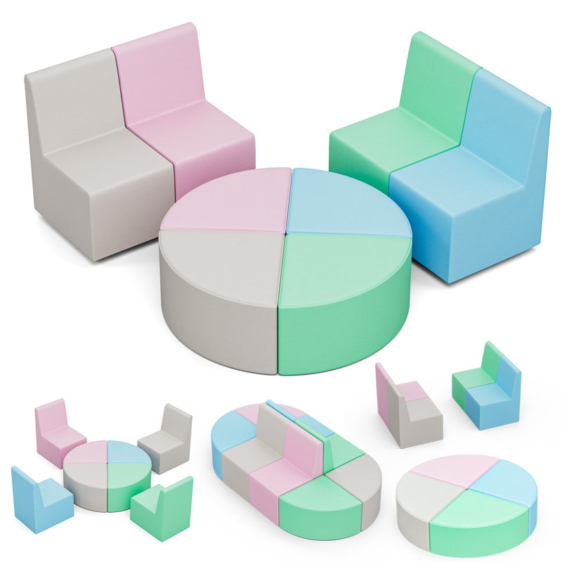 8 Piece Kids Sofa Set, Gray/Pink/Blue/Green