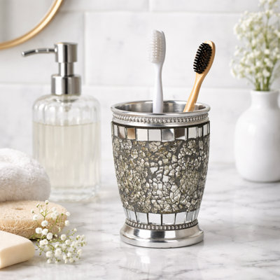 Oneita Bathroom Tumbler Cup | Decorative Rinse Cup,Drinking Glass,Toothbrush & Makeup Brush Holder for Vanity Countertops,Sink & Desk | Ice Mosaic
