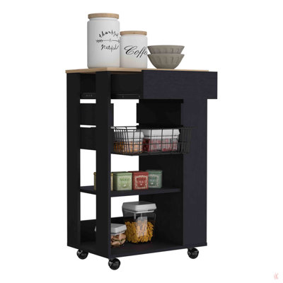 Blosson Kitchen Cart,  One Drawer, Two Open Shelves, Four Casters
