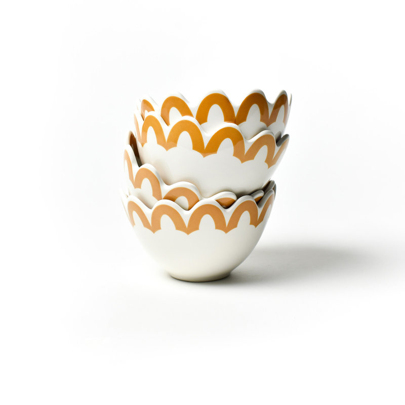Ensemble de 4 petits bols cuivres à garniture arabesque en laiton, Jaune
