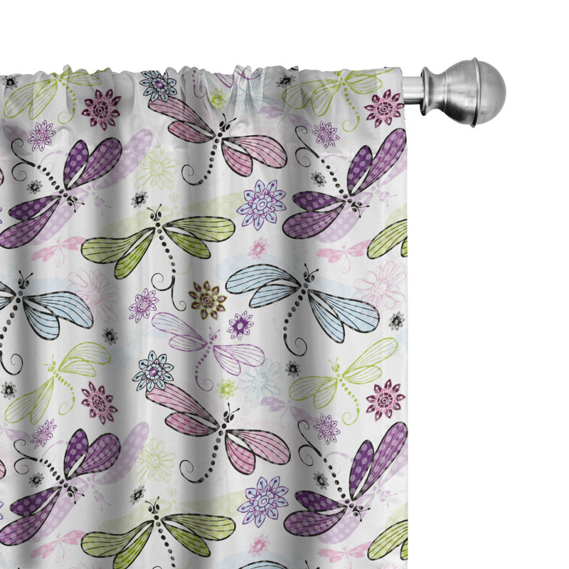 Dragonfly Flower Semi-Sheer Rod Pocket Curtain Panels, 28" x 63"