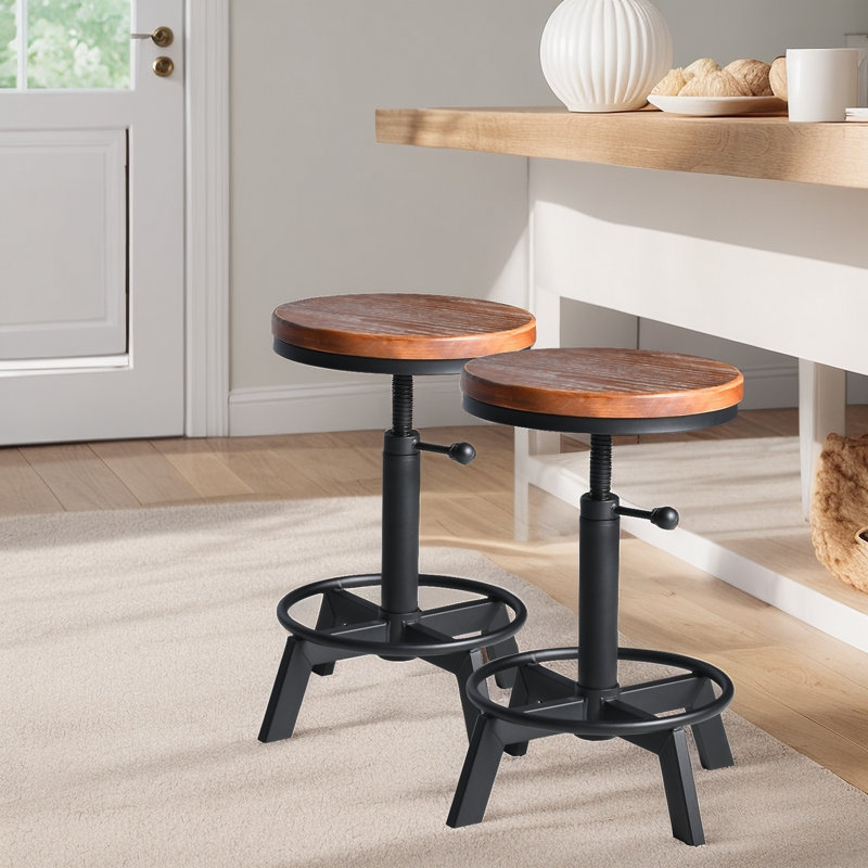 Set Of Industrial Bar Stool,Swivel Adjustable Counter Height Stool,Farmhouse Kitchen Stools,17.71"-24.41", 2