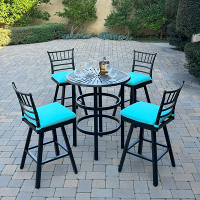 Aluminum 5-Piece Patio Bar Set with Cushion