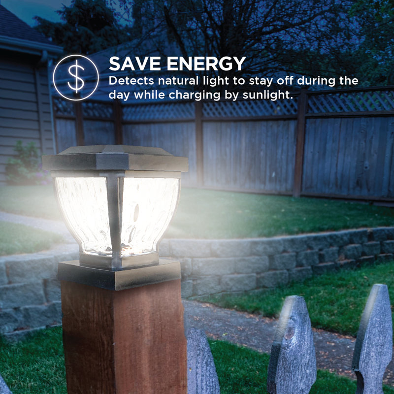 Solar Powered Integrated LED Fence Post Cap Light 4 In. X 4 In. with Base Adapter Included Pack
