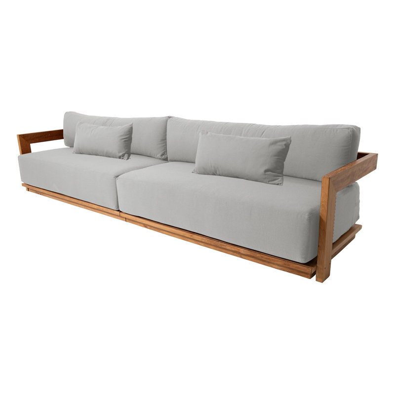 Hermosa 119" Wide Outdoor Teak Rectangle Patio Sofa with Cushions, Granite