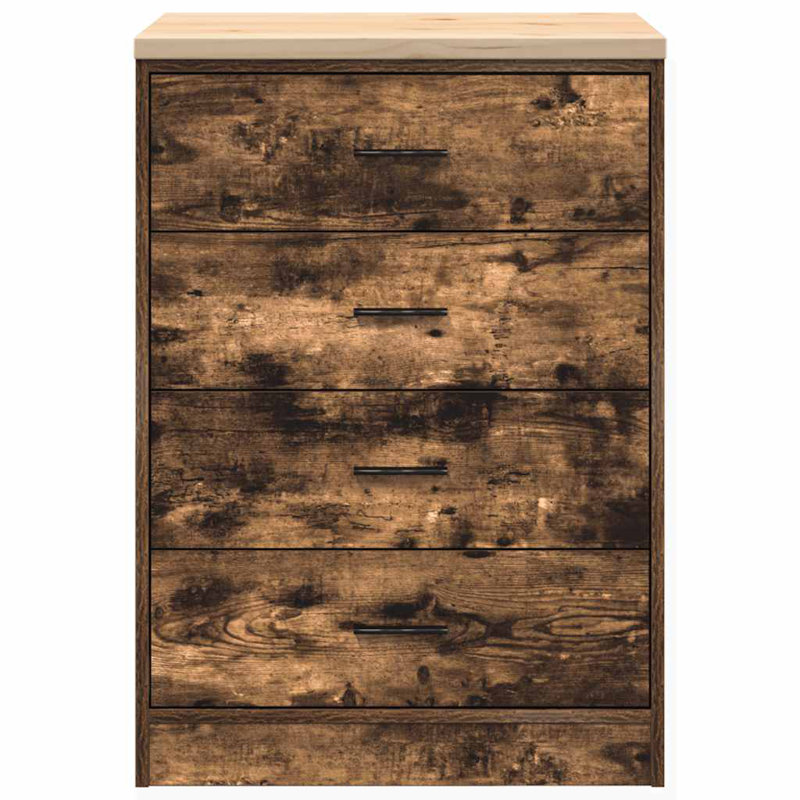 Solid Wood Single Storage Cabinet ( 85cm H x 60cm W x 51cm D), Smoked Oak