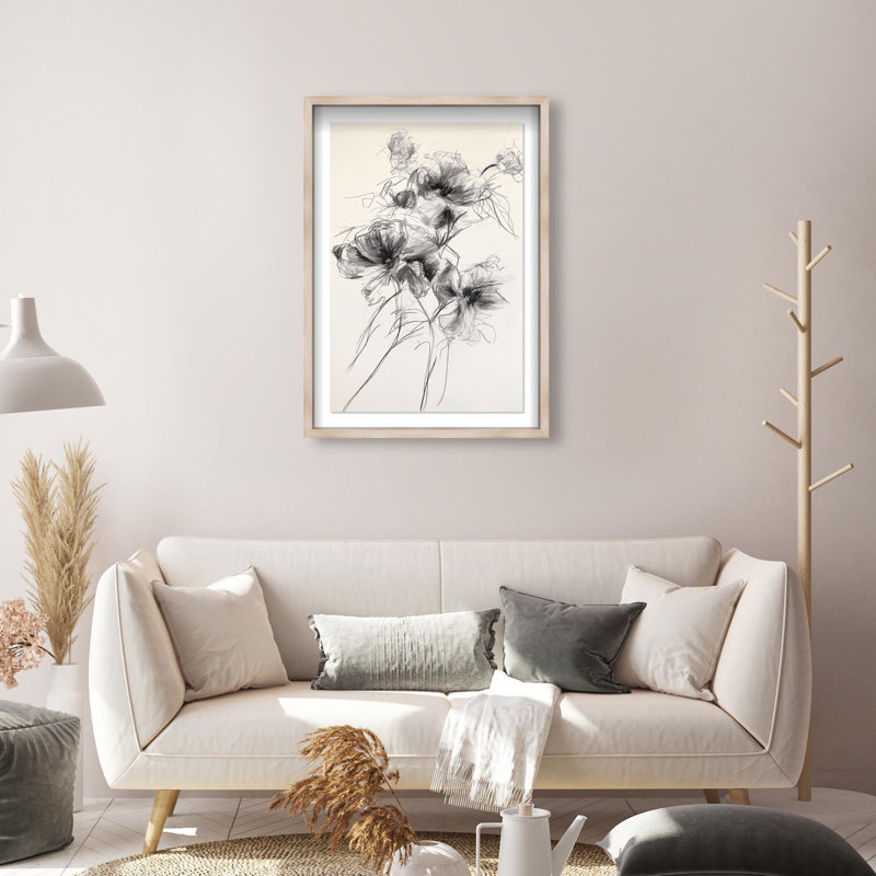 Oliver Gal Pencil Blossom II Floral & Botanical - Luxury Shadowbox Framed Wall Art, 47" H x 32" W, Cream