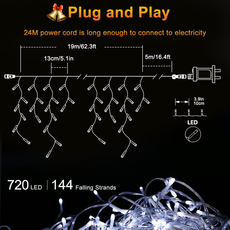 62FT 720 LED Outdoor Hanging Lights for Patio, Cool White Christmas Lights, Plug In, Cool White